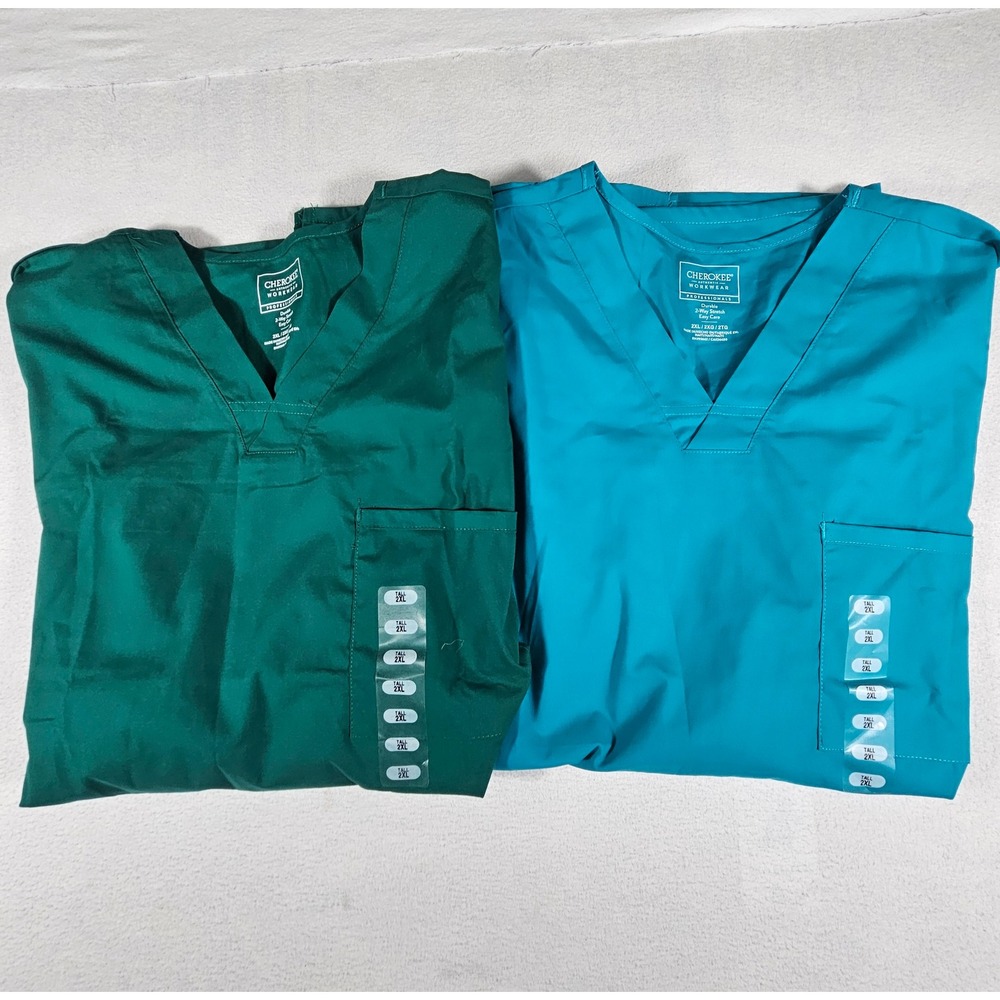 Cherokee Workwear‎ Bundle Professionals Mens Scrub Top 2XL Tall Green and Teal